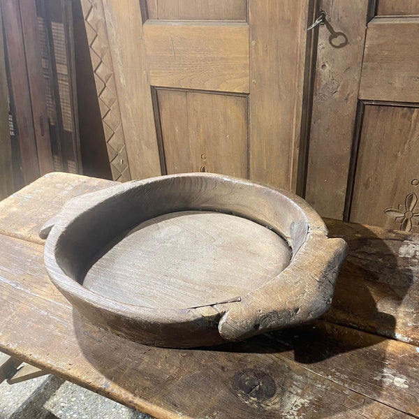Vintage Indian Dough Bowl – Hand-Carved Wooden Decor