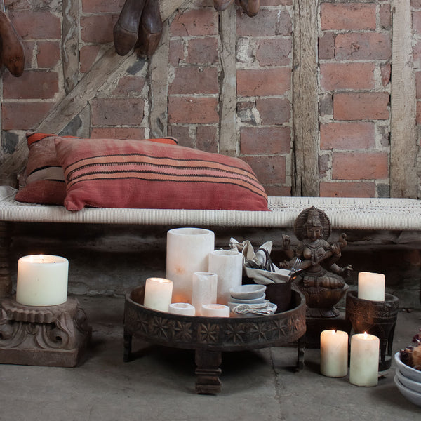 Indian Carved Chakki Table - natural wood