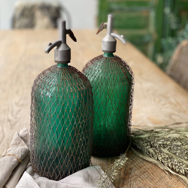 Vintage Soda Siphon Bottles with Mesh Cover