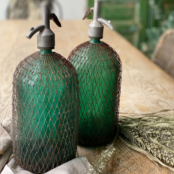 Vintage Soda Siphon Bottles with Mesh Cover