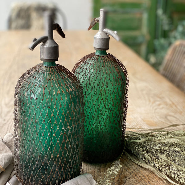Vintage Soda Siphon Bottles with Mesh Cover