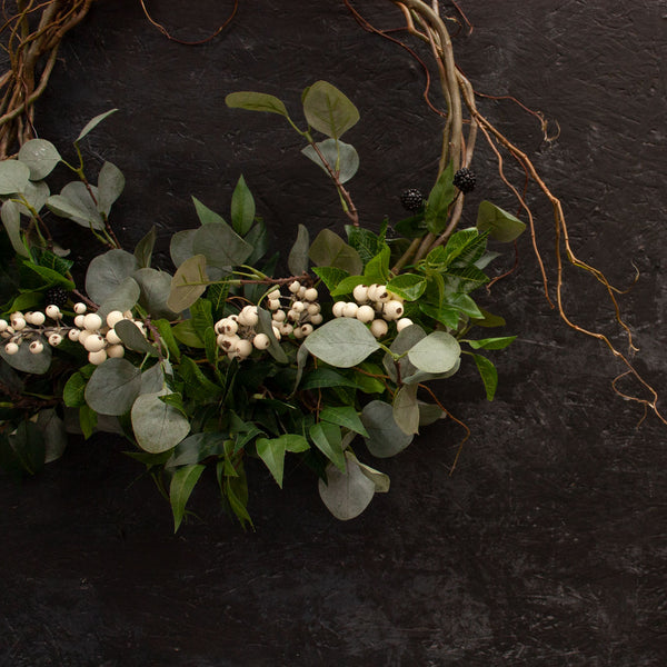 Faux Eucalyptus and White Berry Everlasting Wreath