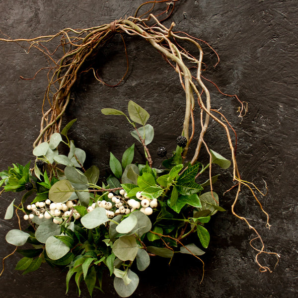 Faux Eucalyptus and White Berry Everlasting Wreath