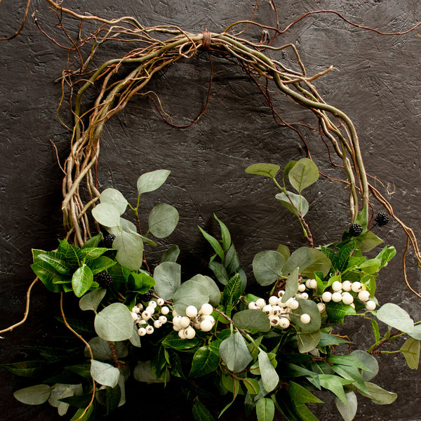Faux Eucalyptus and White Berry Everlasting Wreath