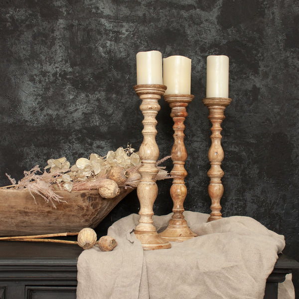 Tall Wooden Indian Candle Sticks