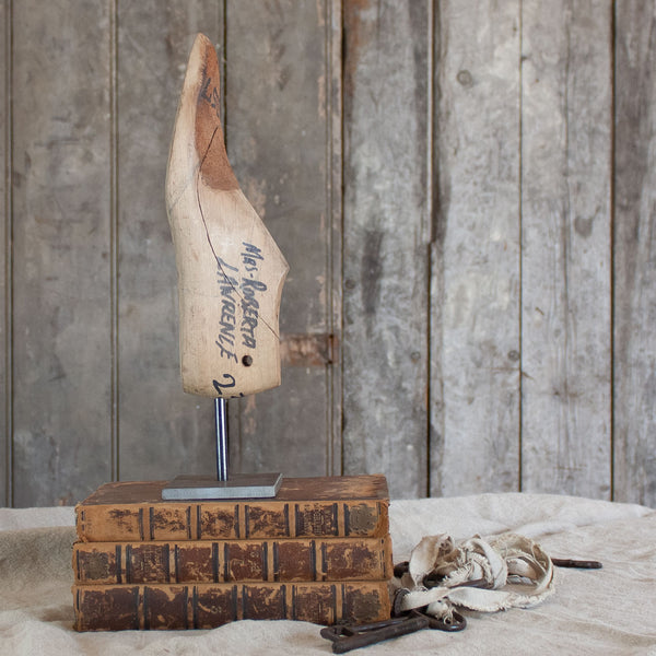 Vintage Wooden Shoe Last on Stand