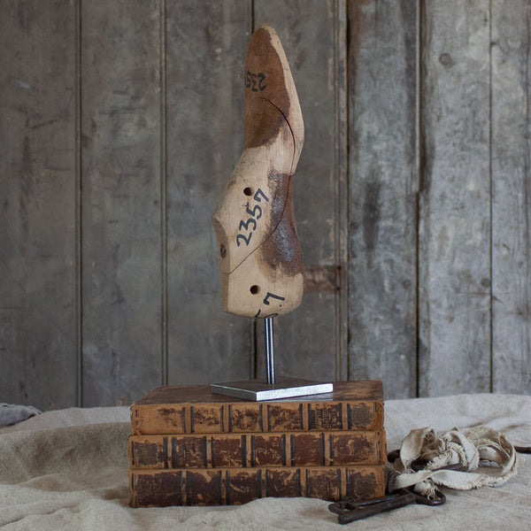 Vintage Wooden Shoe Last on Stand