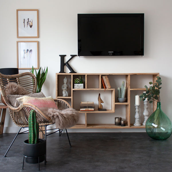 Reclaimed Wooden Bookcase With Metal Hairpin Legs