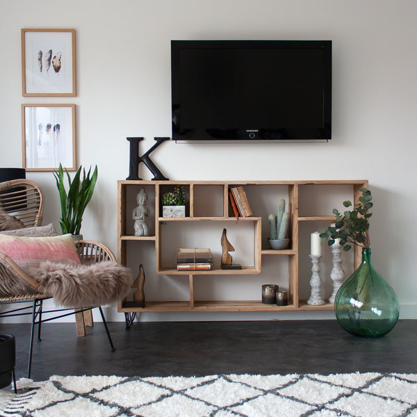 Reclaimed Wooden Bookcase With Metal Hairpin Legs