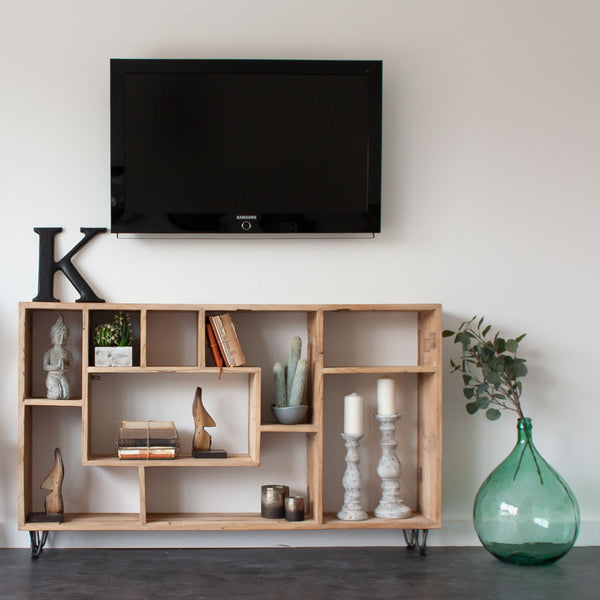 Reclaimed Wooden Bookcase With Metal Hairpin Legs