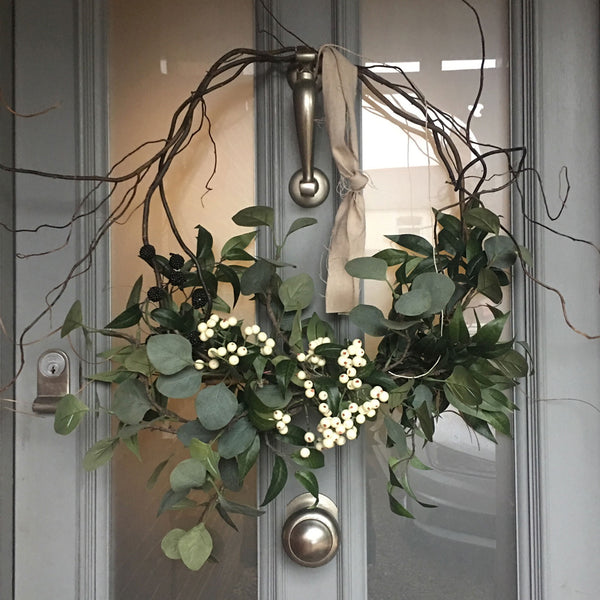 Faux Eucalyptus and White Berry Everlasting Christmas wreath