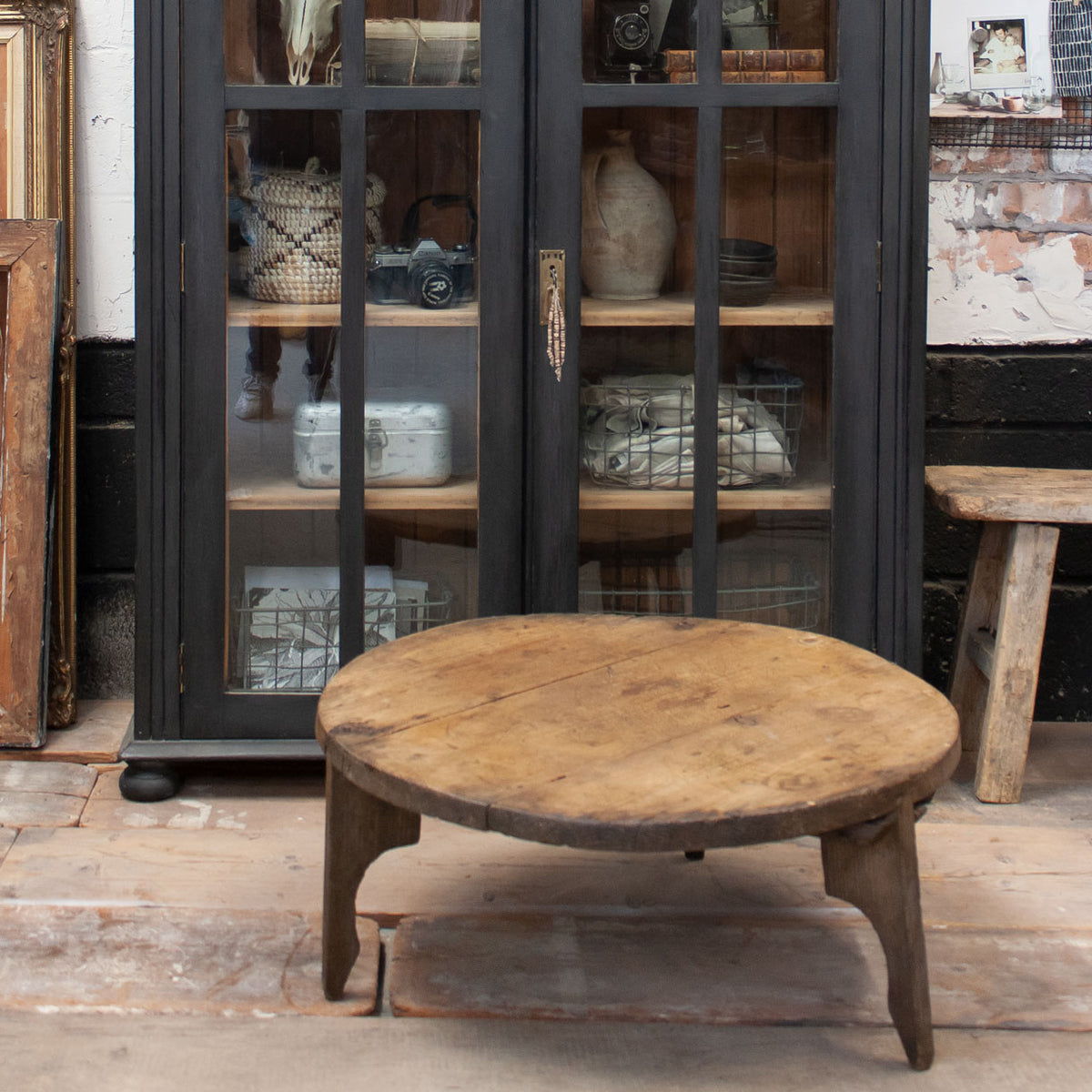 Rustic reclaimed wood store round coffee table