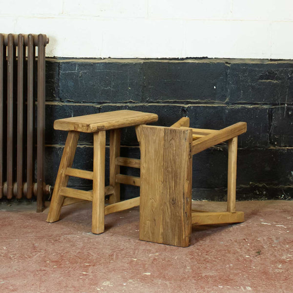 Pair of Rustic Reclaimed Elm Stools