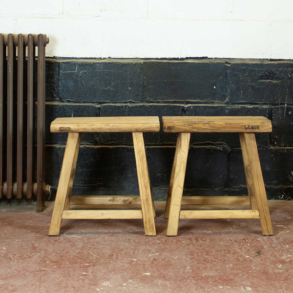 Pair of Rustic Reclaimed Elm Stools