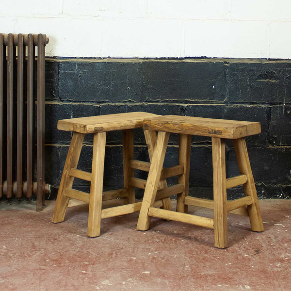 Pair of Rustic Reclaimed Elm Stools