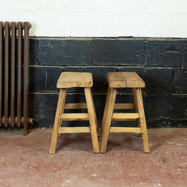 Pair of Rustic Reclaimed Elm Stools