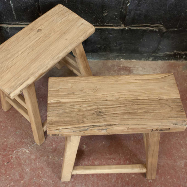 Pair of Rustic Reclaimed Elm Stools