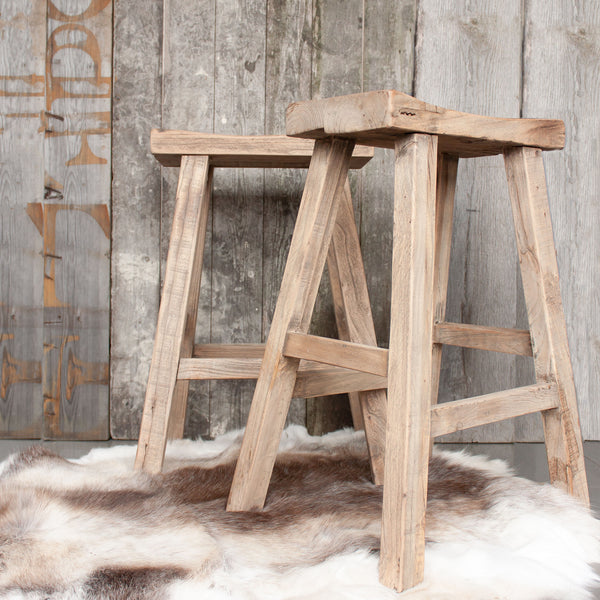 Vintage Rustic Wooden Bar Stool