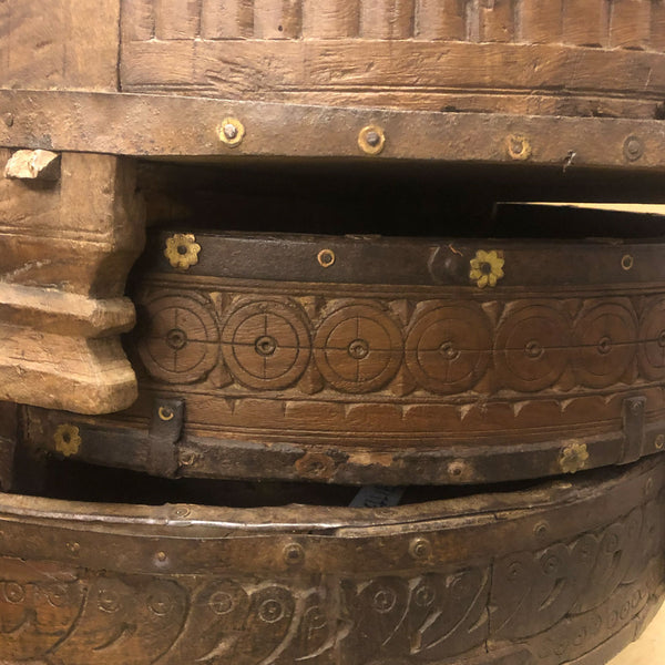 Indian Carved Chakki Table - natural wood