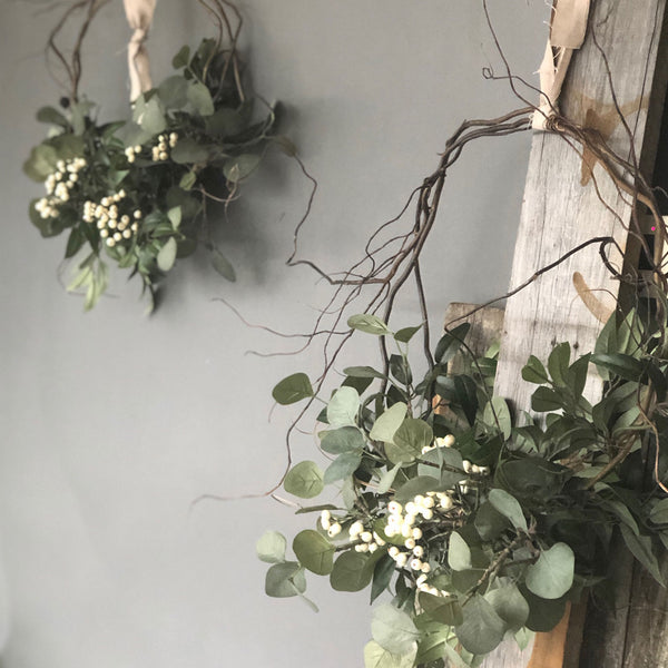 Faux Eucalyptus and White Berry Everlasting Christmas wreath
