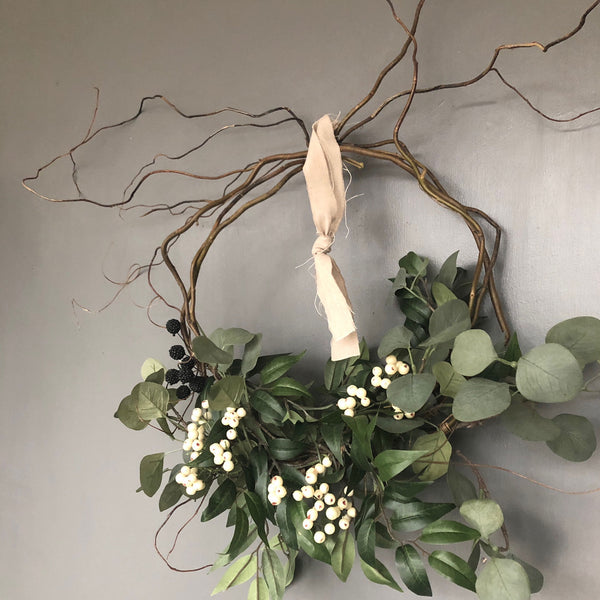 Faux Eucalyptus and White Berry Everlasting Christmas wreath