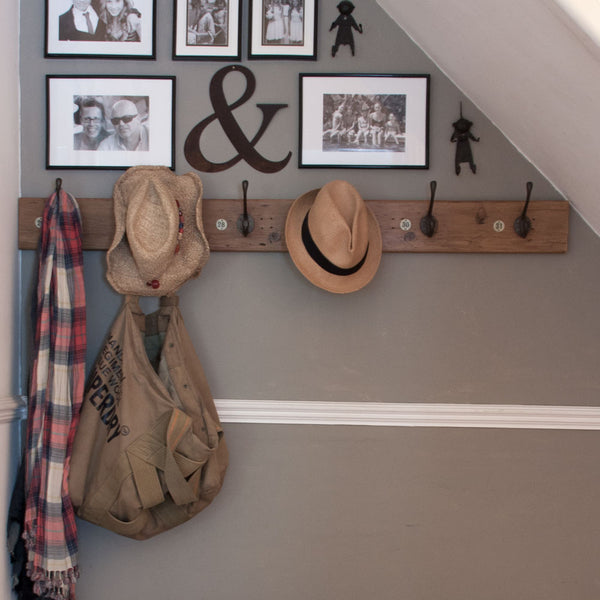 Vintage Wood Coat Hook With French Enamel Numbers