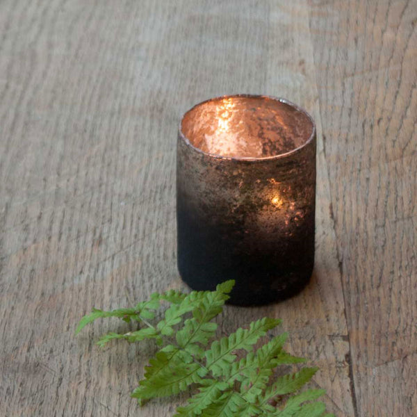 Small Rustic Glass Tea Light Holder