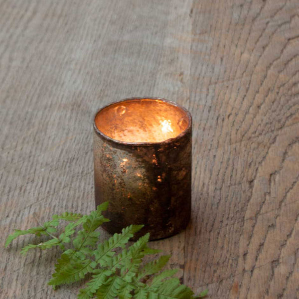 Small Rustic Glass Tea Light Holder