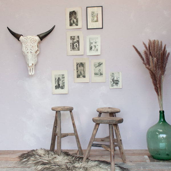 Little Round Vintage Rustic Wooden Stool