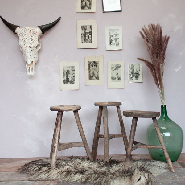 Little Round Vintage Rustic Wooden Stool