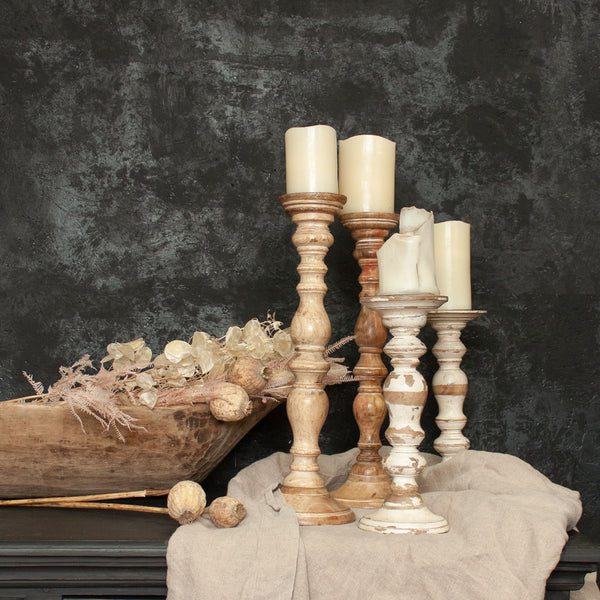 Tall Wooden Indian Candle Sticks