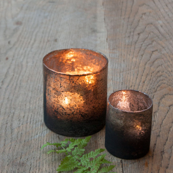 Small Rustic Glass Tea Light Holder