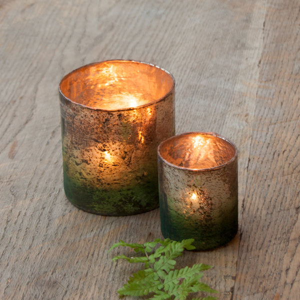 Small Rustic Glass Tea Light Holder