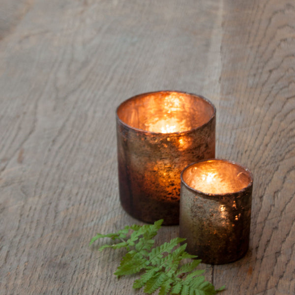 Small Rustic Glass Tea Light Holder