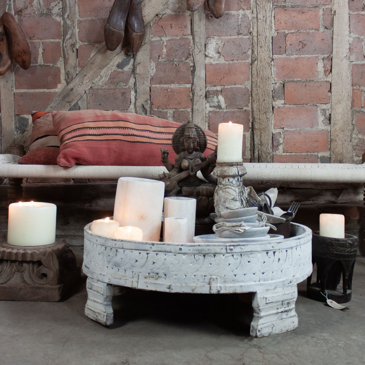 Chaki Table Set White Indian Chakki Table – InekoHome