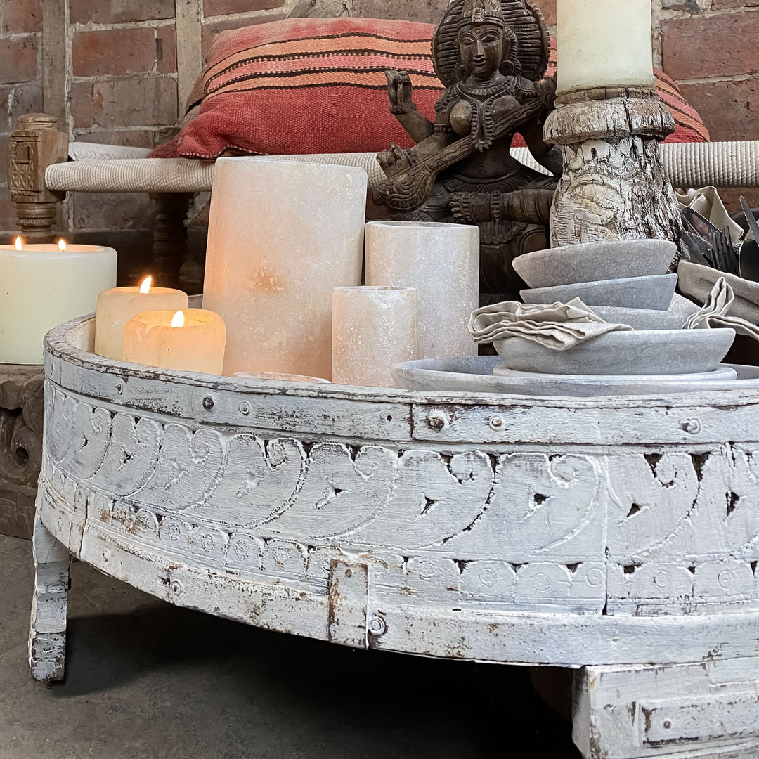 White Indian Chakki Table – InekoHome