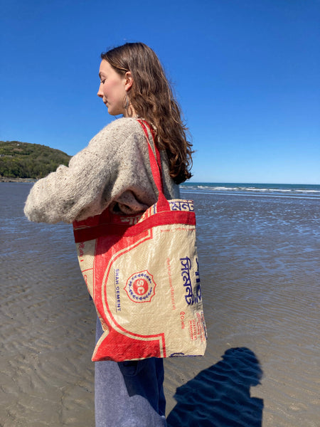 Recycled Cement Tote with Jute Detail & Zip Fastening
: Red