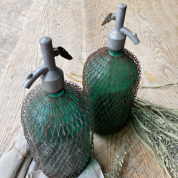 Vintage Soda Siphon Bottles with Mesh Cover