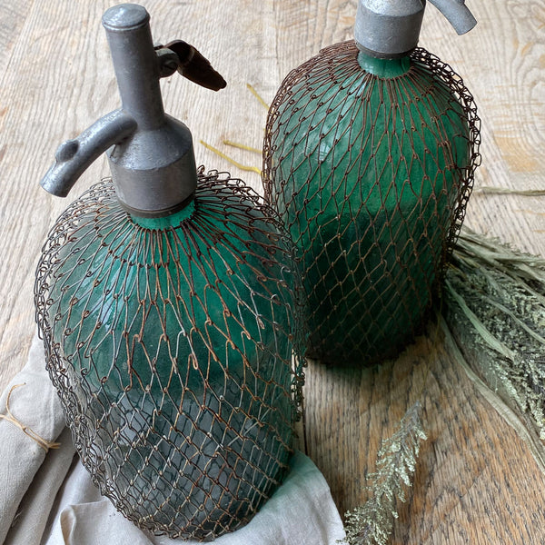 Vintage Soda Siphon Bottles with Mesh Cover