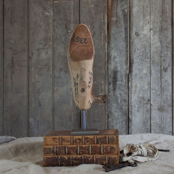 Vintage Wooden Shoe Last on Stand