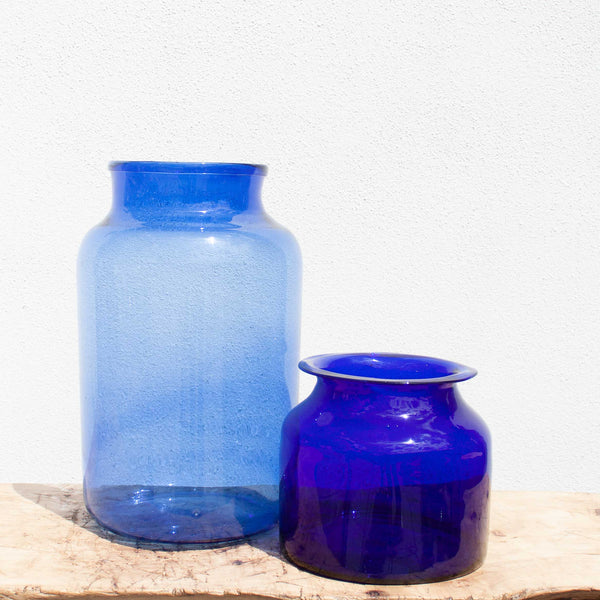 blue glass vases