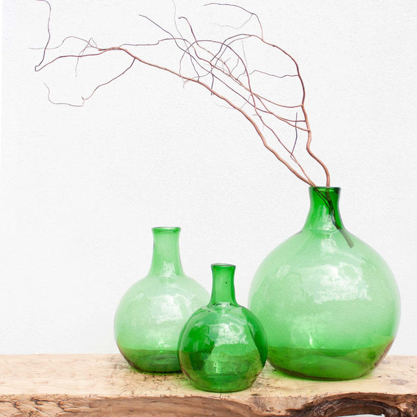 green glass vases