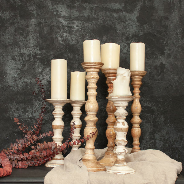 Tall Wooden Indian Candle Sticks