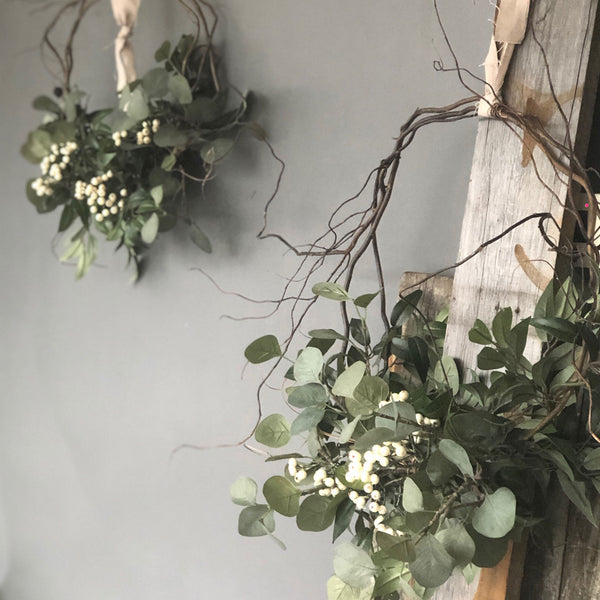 Faux Eucalyptus and White Berry Everlasting Christmas wreath