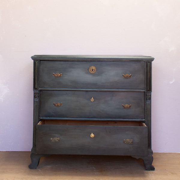 Vintage Black Wooden Chest of Drawers