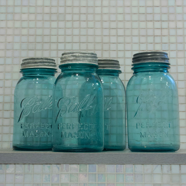 Blue Mason Jars with Zinc lids
