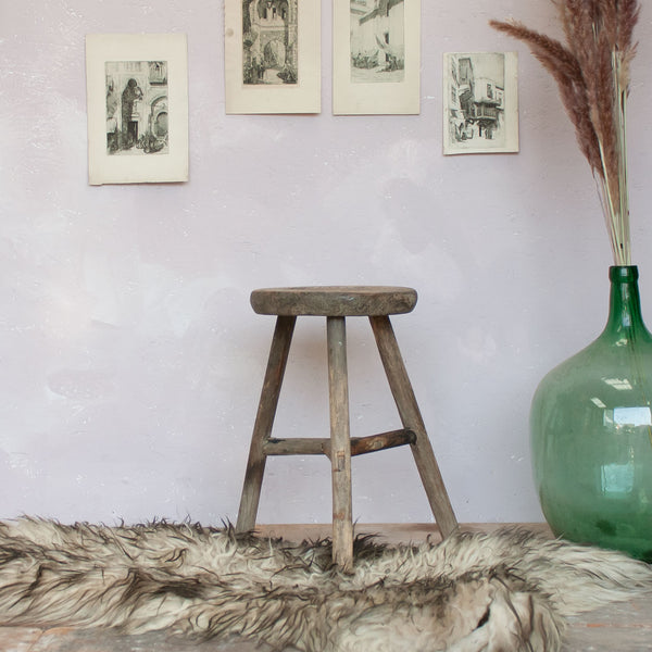 Little Round Vintage Rustic Wooden Stool