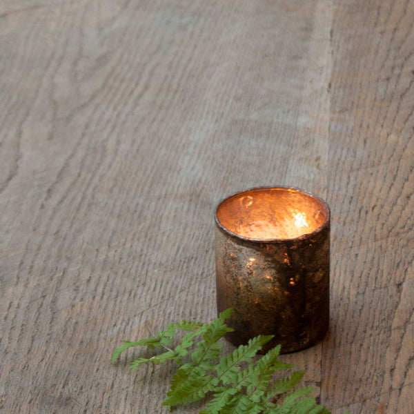 Small Rustic Glass Tea Light Holder