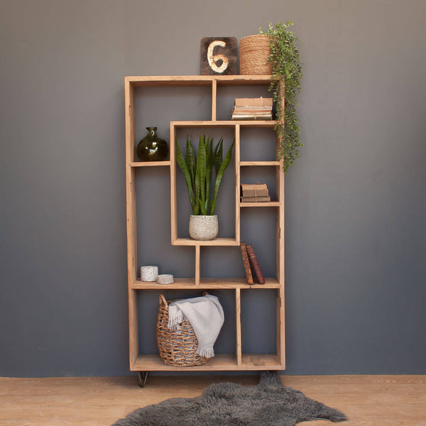 Reclaimed Wooden Bookcase With Metal Hairpin Legs